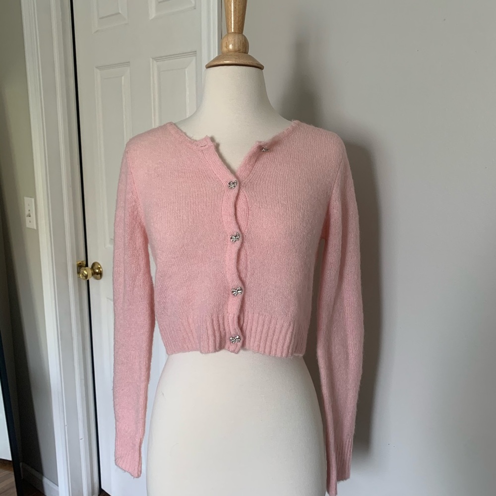 Pink Wool Cropped Cardigan